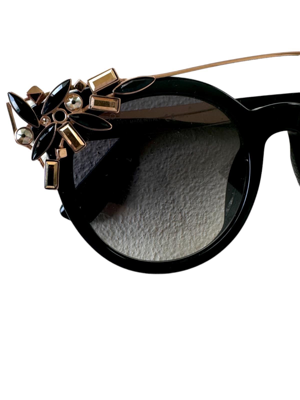 JIMMY CHOO Black/Gold VIVY Crystals Embellished Round Sunglasses, 2016 - RARE!