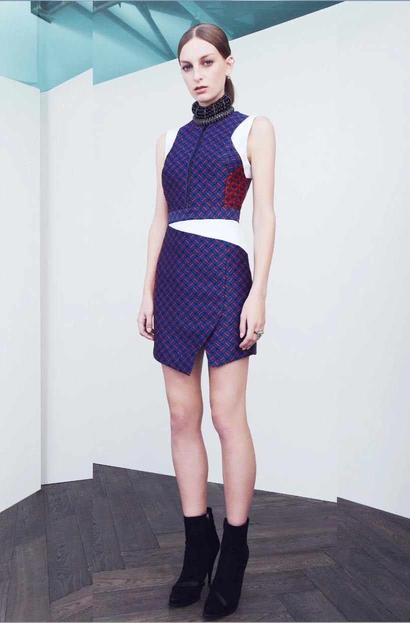 Camilla and Marc Invocation Dress | Mini, Blue/Red/White/Black, Geometric, Sz 12