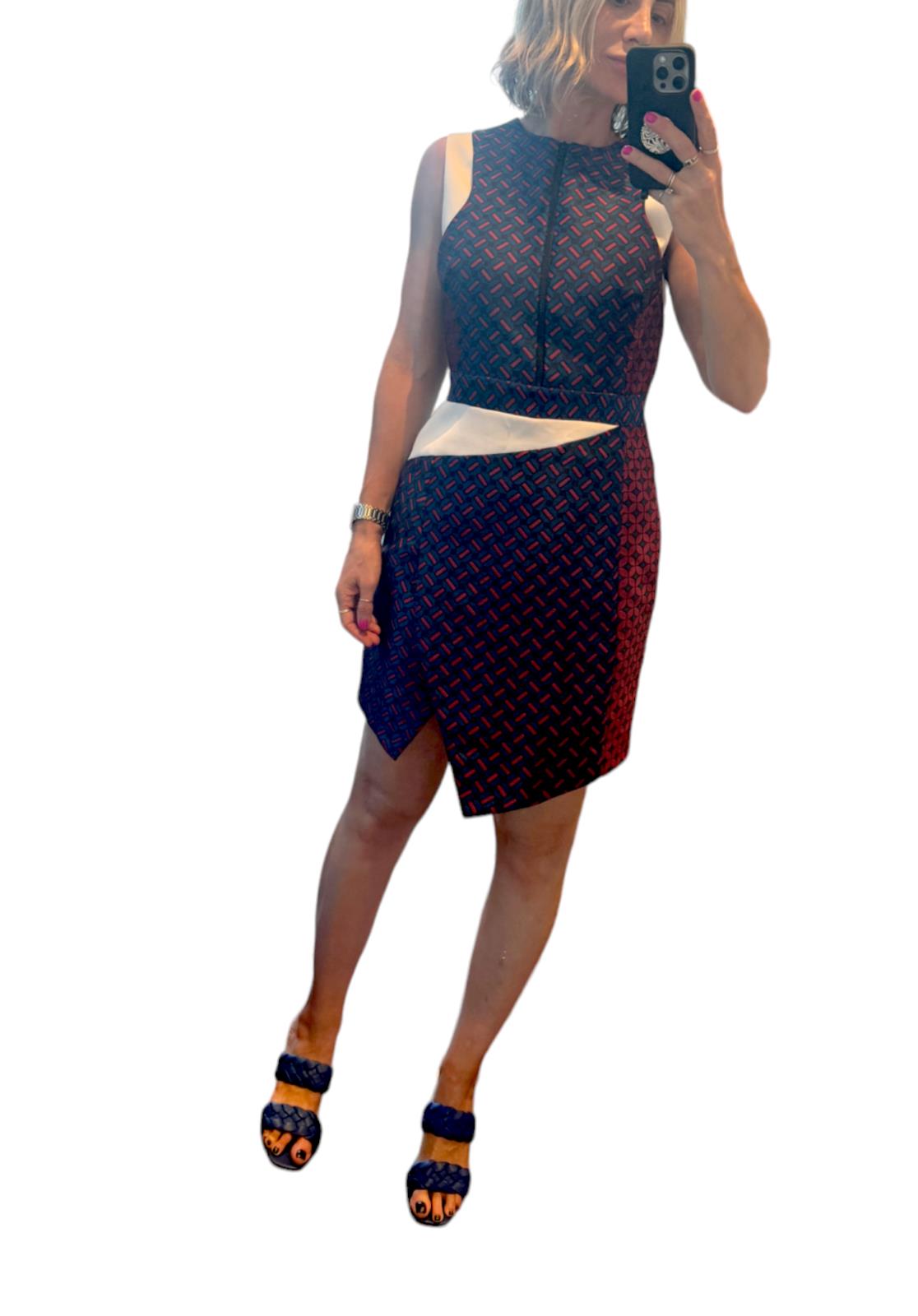 Camilla and Marc Invocation Dress | Mini, Blue/Red/White/Black, Geometric, Sz 12