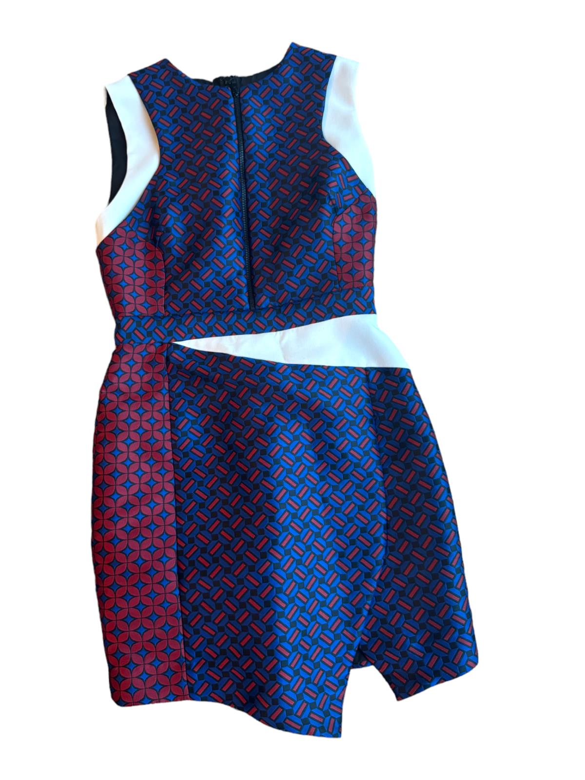 Camilla and Marc Invocation Dress | Mini, Blue/Red/White/Black, Geometric, Sz 12