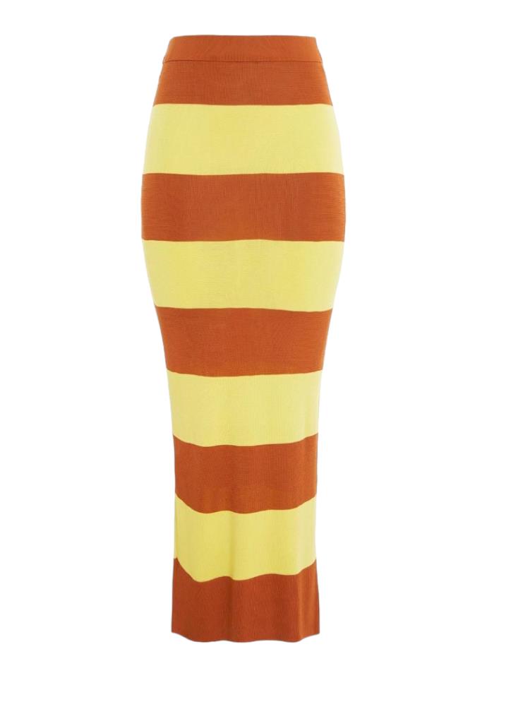 Zimmermann Midi Skirt | Charteuse, Viscose/Jersey, Yellow/Tan, Pencil, Stretch