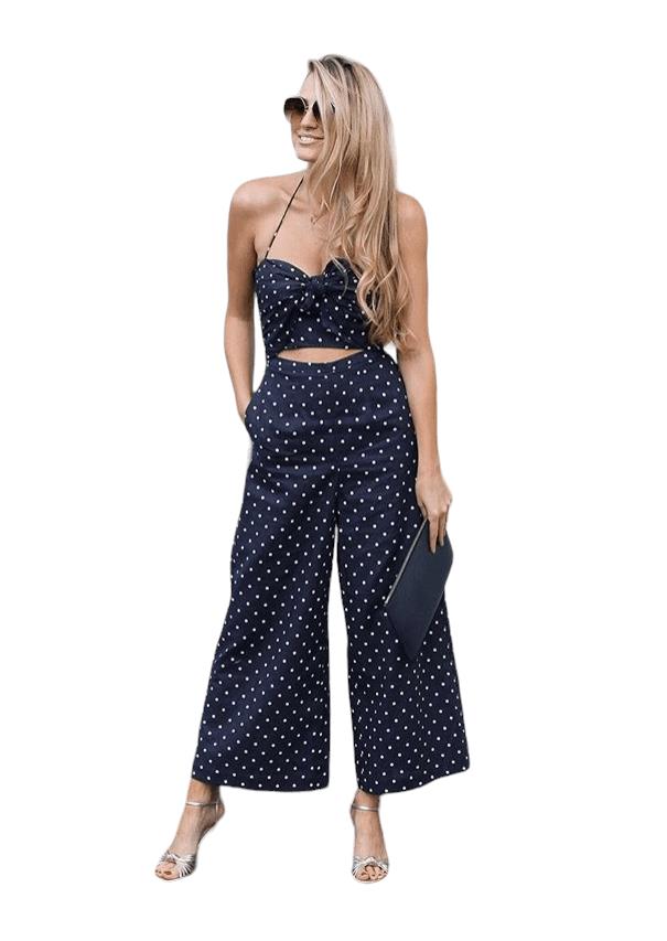 Zimmermann Prima Dot Jumpsuit |Sz 1, Blue, Polka Dot, Cut Out, Tie, Boned Bodice