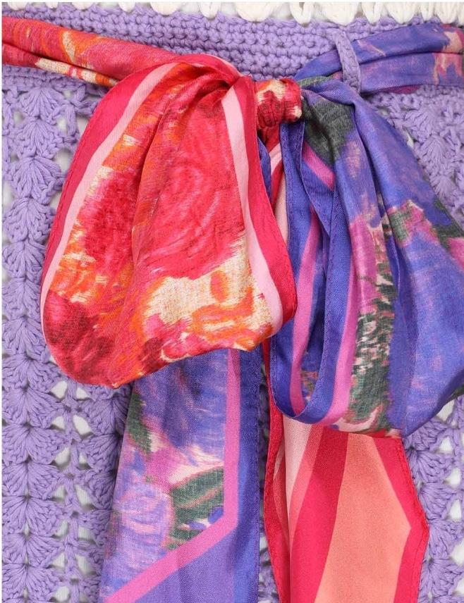 Zimmermann High Tide Crochet Mini Dress, Cream/Lilac/Purple, Slip, Scarf Belt