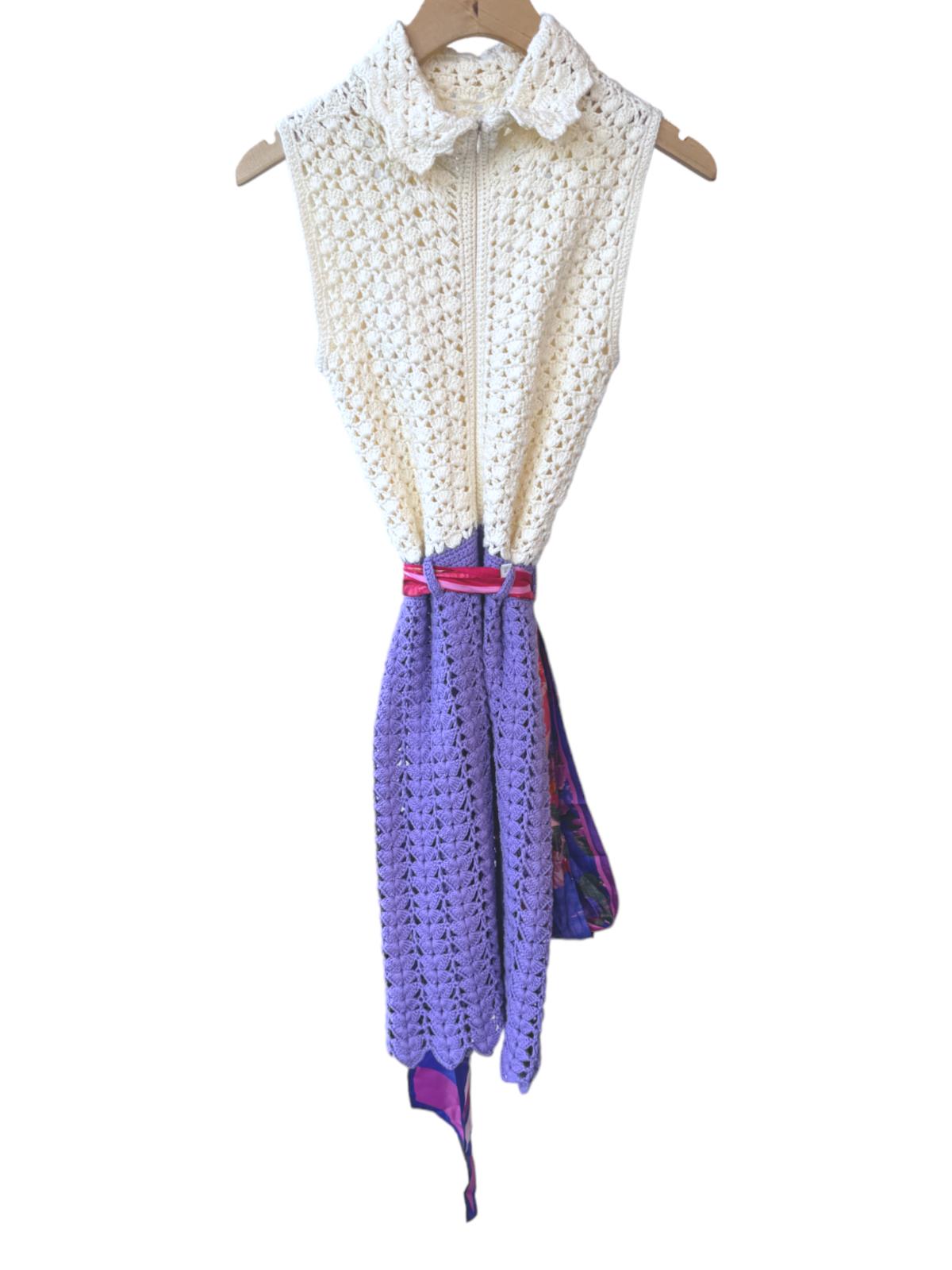 Zimmermann High Tide Crochet Mini Dress, Cream/Lilac/Purple, Slip, Scarf Belt