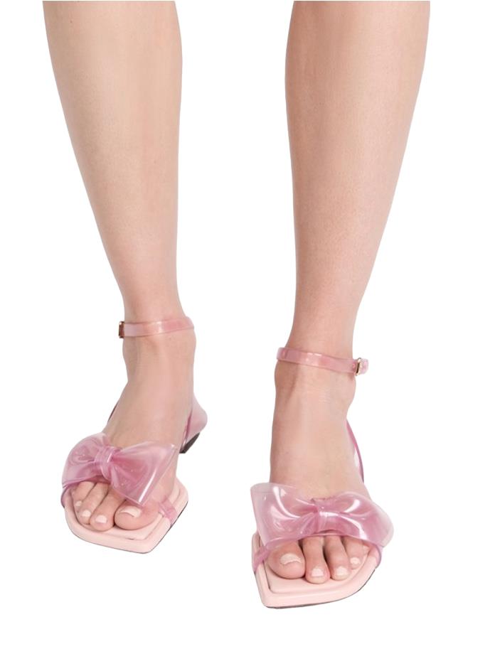 Zimmermann Jelly Bow Sandal | Pink/Fondant, Flats, Ankle Strap, Leather/PVC