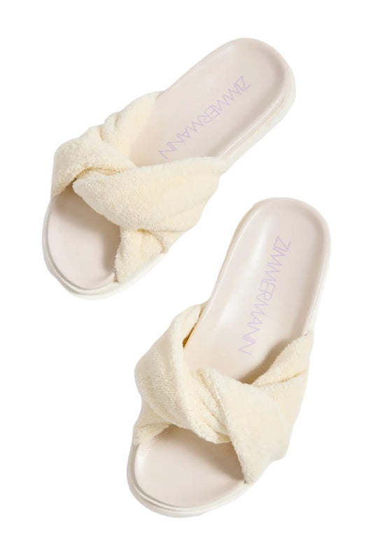 Zimmermann Twisted Towel slide | Cream/White, Leather Sole, Terry Cloth, Sandal