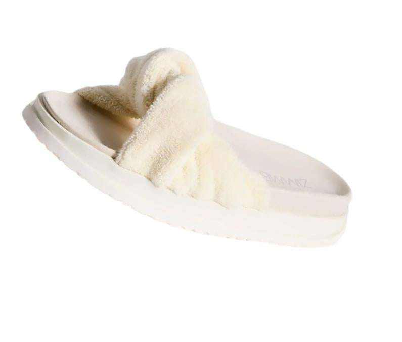 Zimmermann Twisted Towel slide | Cream/White, Leather Sole, Terry Cloth, Sandal