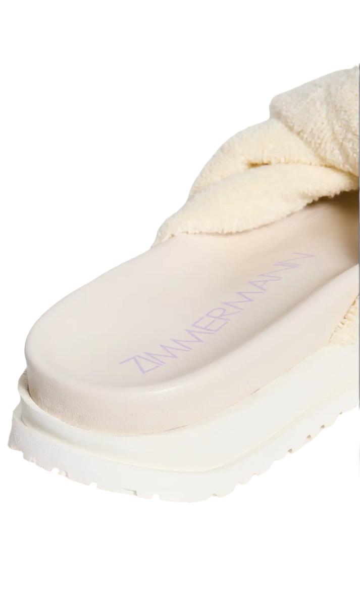 Zimmermann Twisted Towel slide | Cream/White, Leather Sole, Terry Cloth, Sandal