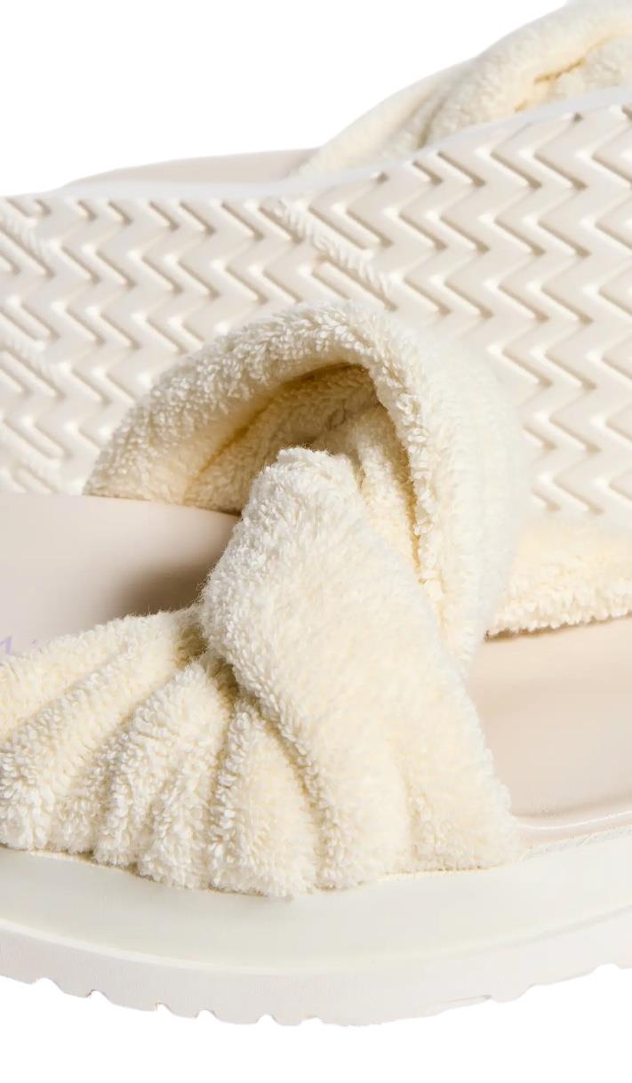Zimmermann Twisted Towel slide | Cream/White, Leather Sole, Terry Cloth, Sandal