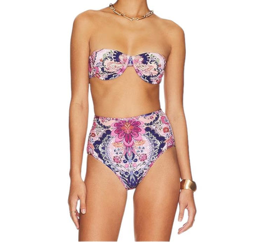 Zimmermann Laurel Ruched Underwire Bra | Balconette Bikini Top, Pink/Purple