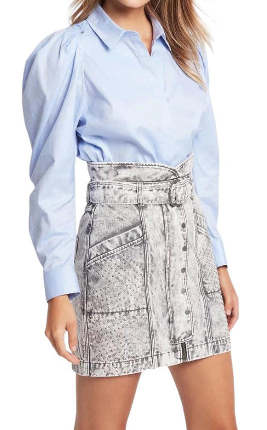 Sass & Bide Faint Heart Denim Mini Skirt |Grey Stonewash, Sz 40/10 AU,High Waist