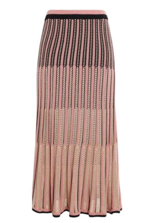 Zimmermann Wonderland Pointelle Skirt | Pink/Black/White, Jersey, High Waist