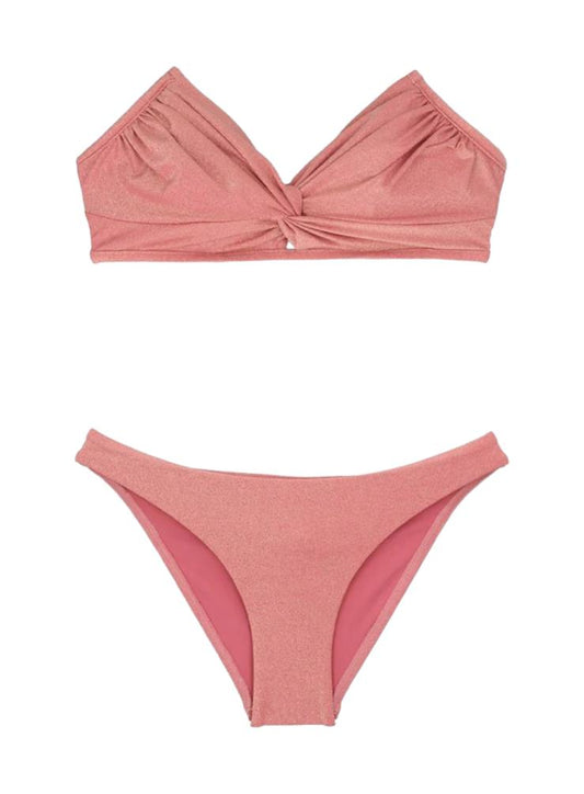 Zimmermann Clover Lurex Twist Bikini | Pink, Metallic, Boned top, Halter Straps