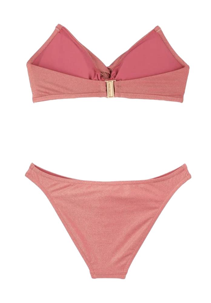 Zimmermann Clover Lurex Twist Bikini | Pink, Metallic, Boned top, Halter Straps