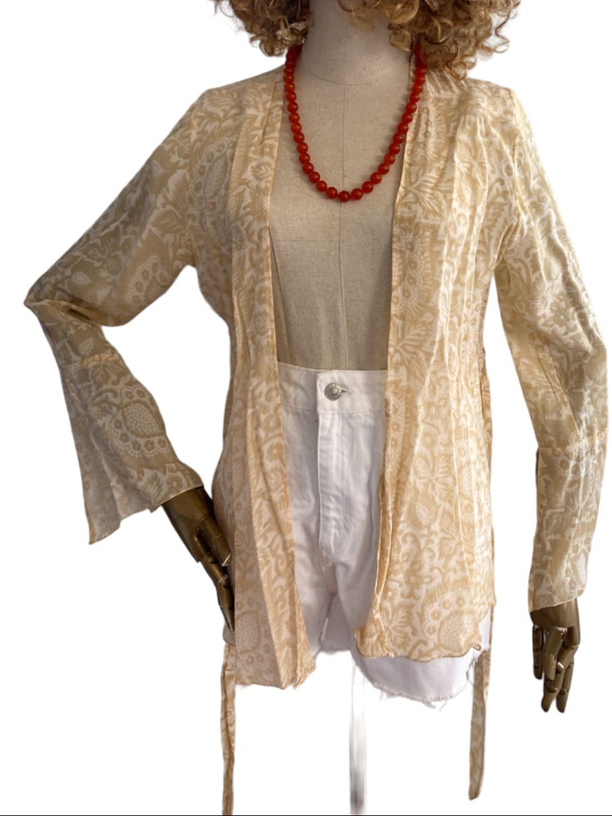 HANNAH ARTWEAR Silk Blouse / Hand Made, Paisley, Belted, Wrap, OS, Eco-Friendly