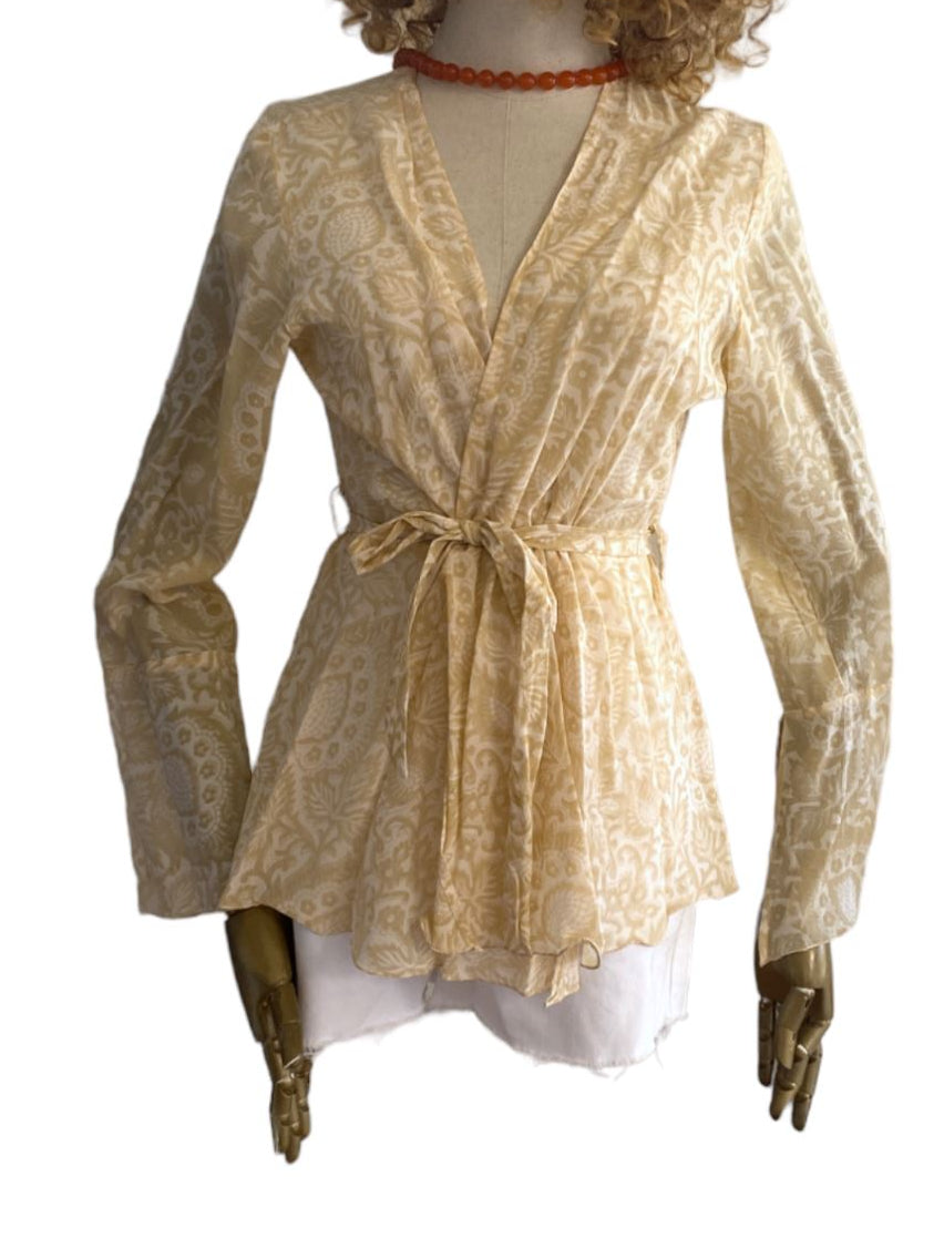 HANNAH ARTWEAR Silk Blouse / Hand Made, Paisley, Belted, Wrap, OS, Eco-Friendly