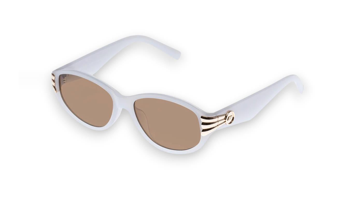 Le Specs Bombshell Sunglasses | White/Gold Hardware, Oval, Acetate, Alt Fit
