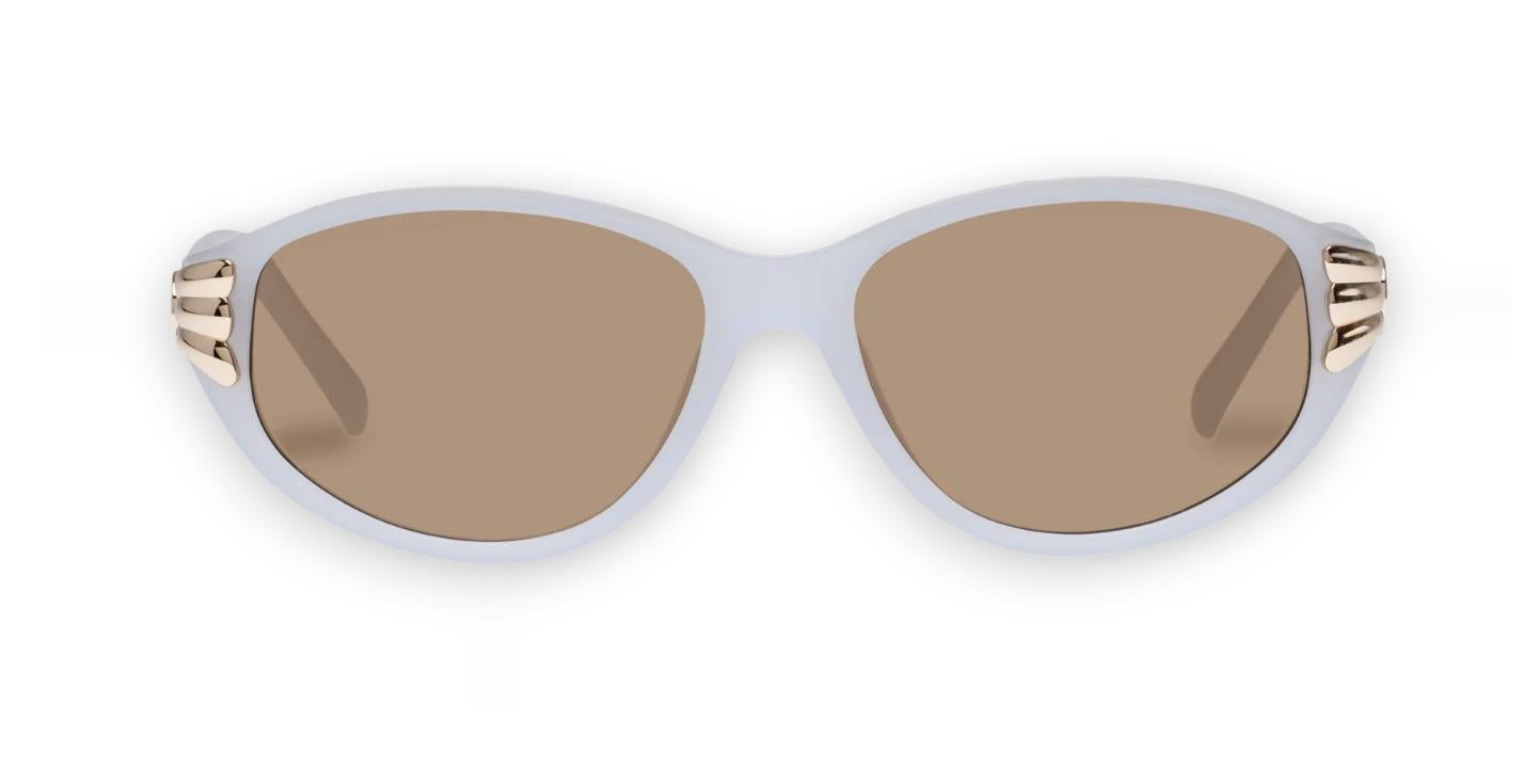 Le Specs Bombshell Sunglasses | White/Gold Hardware, Oval, Acetate, Alt Fit