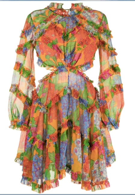 Zimmermann Riders Frill Mini Dress | Mango Floral, Open Back, Silk, $1,400 RRP