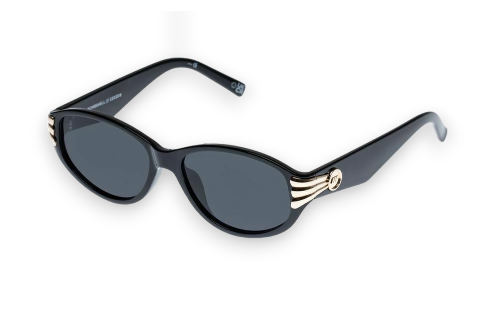 Le Specs Bombshell Sunglasses | Black/Gold Hardware, Oval, Acetate, Alt Fit