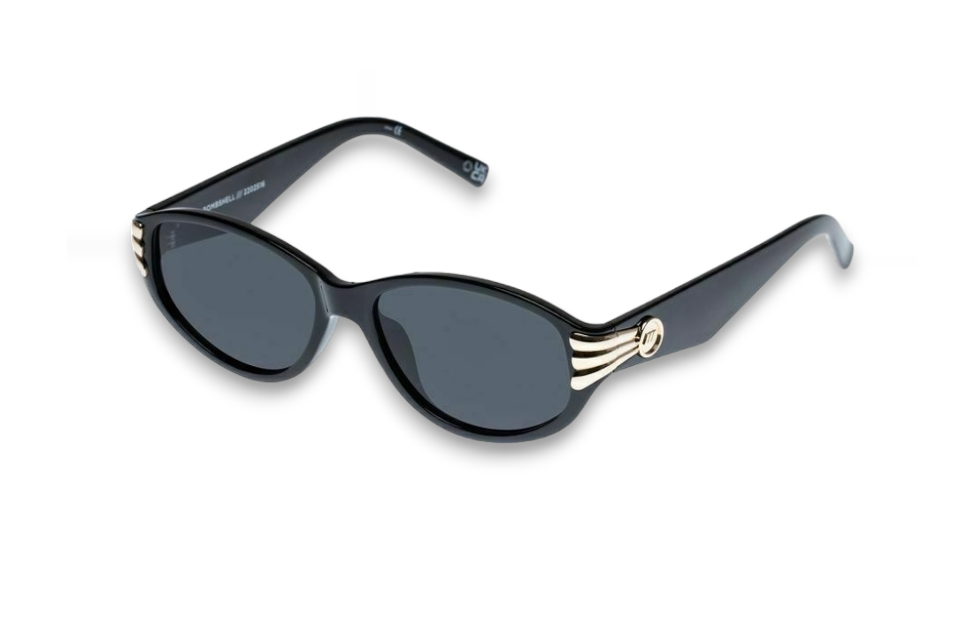 Le Specs Bombshell Sunglasses | Black/Gold Hardware, Oval, Acetate, Alt Fit