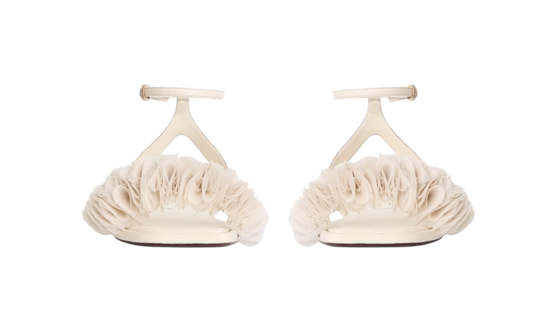 Zimmermann Embellished Flat Sandals | Cream/White,Leather, Hand Made in Italy