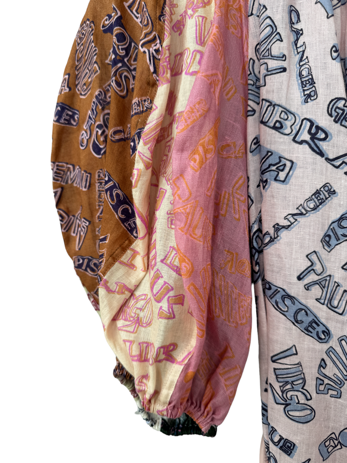 Zimmermann Spliced Zodiac Tie Neck Dress | Print, Puff Sleeves, Belt, Midi