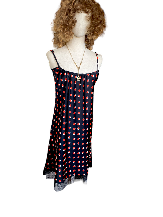 KENDALL + KYLIE Slip Style Dress | Navy/Red/White Polka Dots, Lace, Cotton/Modal