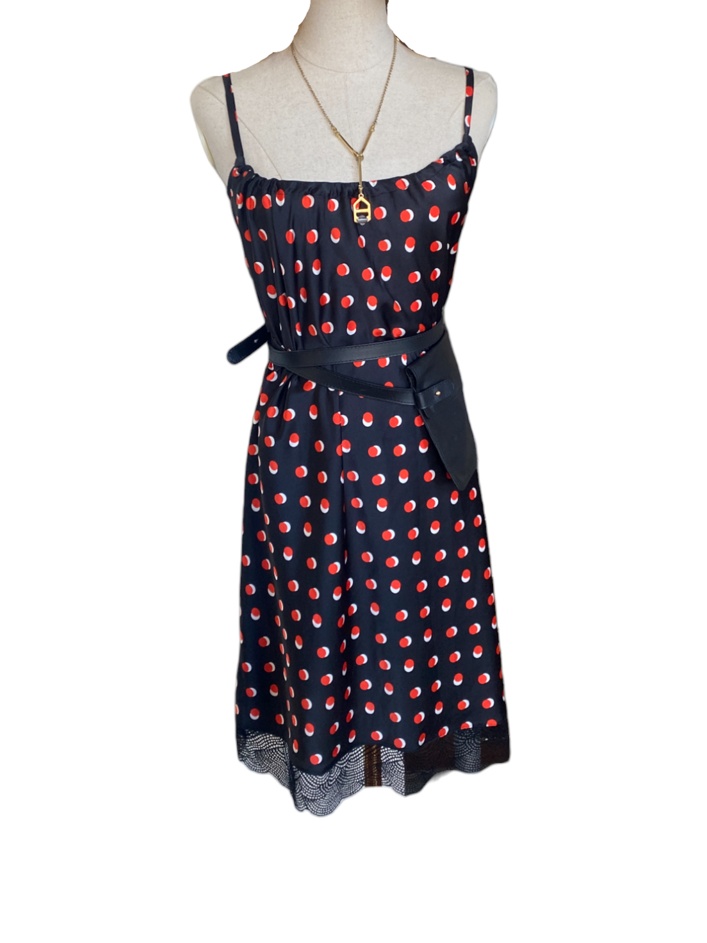 KENDALL + KYLIE Slip Style Dress | Navy/Red/White Polka Dots, Lace, Cotton/Modal