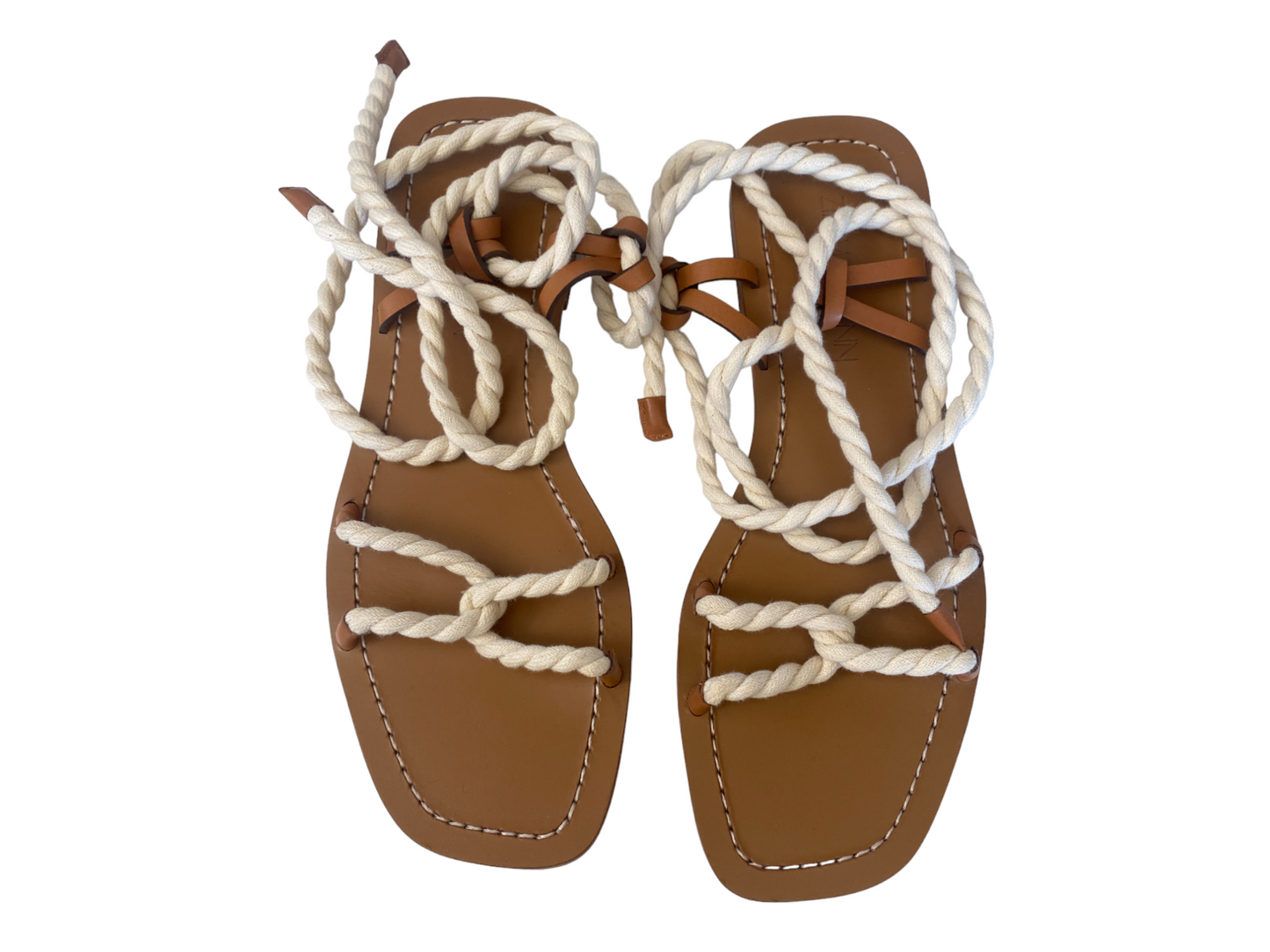 Zimmermann Rope Tie Flat Sandal | Saddle Tan, Leather, Gladiator Tie Up Summer