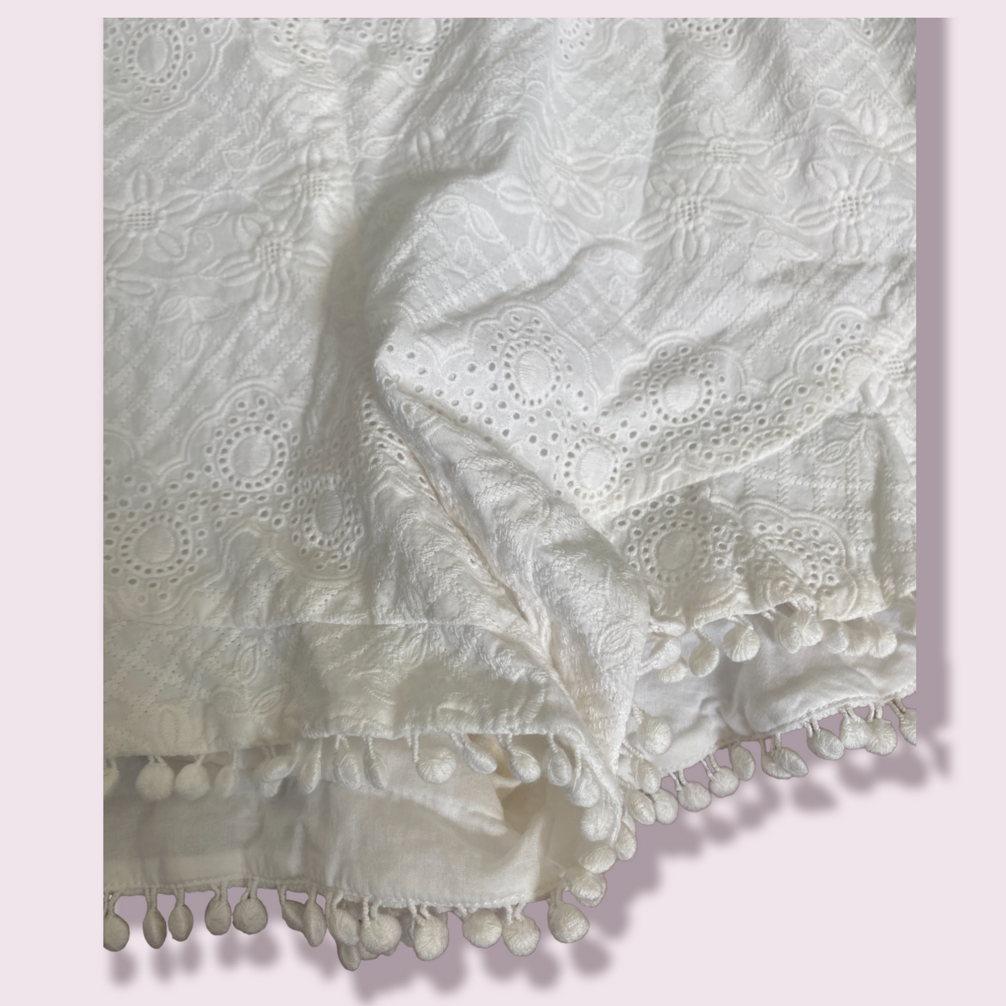 Zimmermann White Anglaise Lace Shorts | 100% cotton, White, Picot Hem, Size 0,