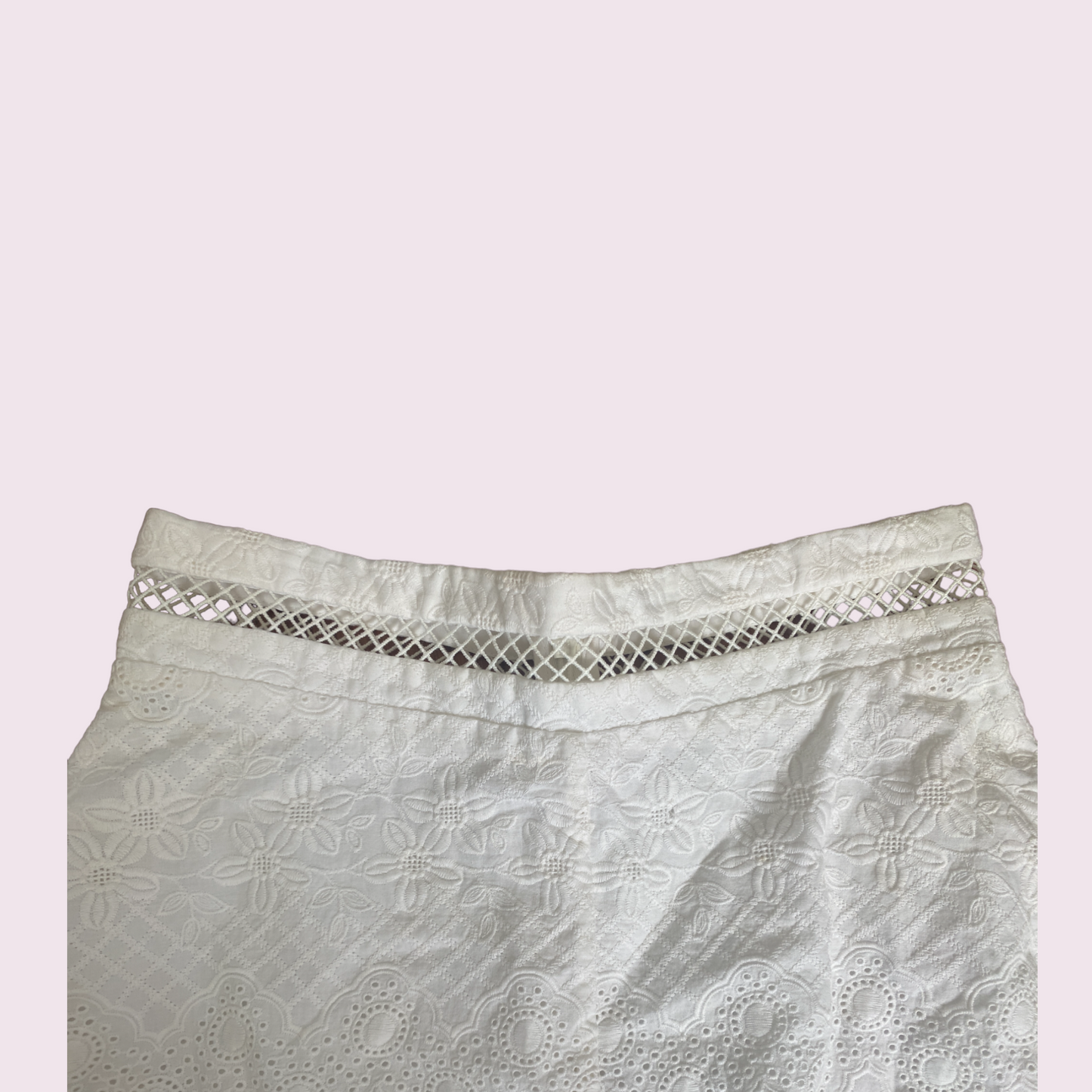 Zimmermann White Anglaise Lace Shorts | 100% cotton, White, Picot Hem, Size 0,