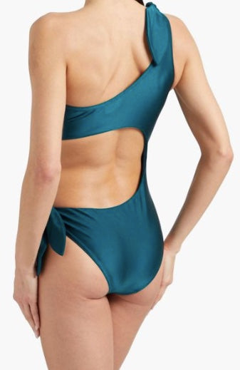 Zimmermann Poppy Tie Shoulder One Piece Swimsuit | Bottle Green, One Shoulder