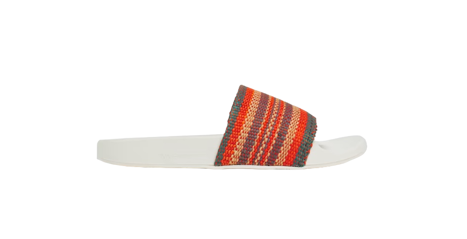 Zimmermann Woven Raffia Pool Slide | Tomato Multi | Red/White, Rubber Sole Beach