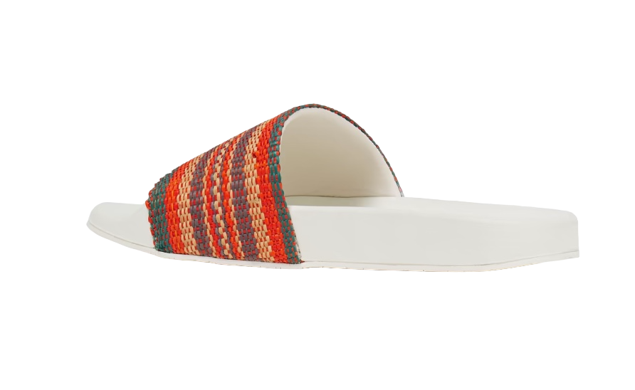 Zimmermann Woven Raffia Pool Slide | Tomato Multi | Red/White, Rubber Sole Beach