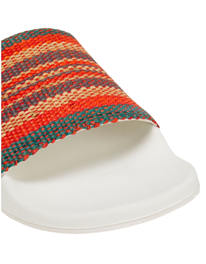 Zimmermann Woven Raffia Pool Slide | Tomato Multi | Red/White, Rubber Sole Beach