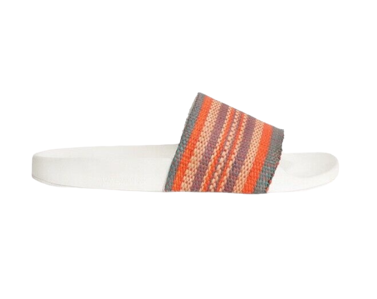 Zimmermann Woven Raffia Pool Slide | Tomato Multi | Red/White, Rubber Sole Beach