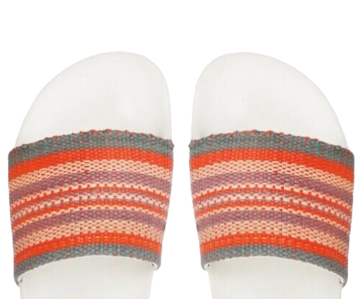 Zimmermann Woven Raffia Pool Slide | Tomato Multi | Red/White, Rubber Sole Beach