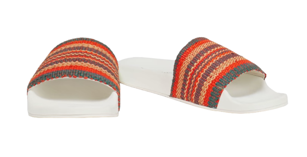 Zimmermann Woven Raffia Pool Slide | Tomato Multi | Red/White, Rubber Sole Beach