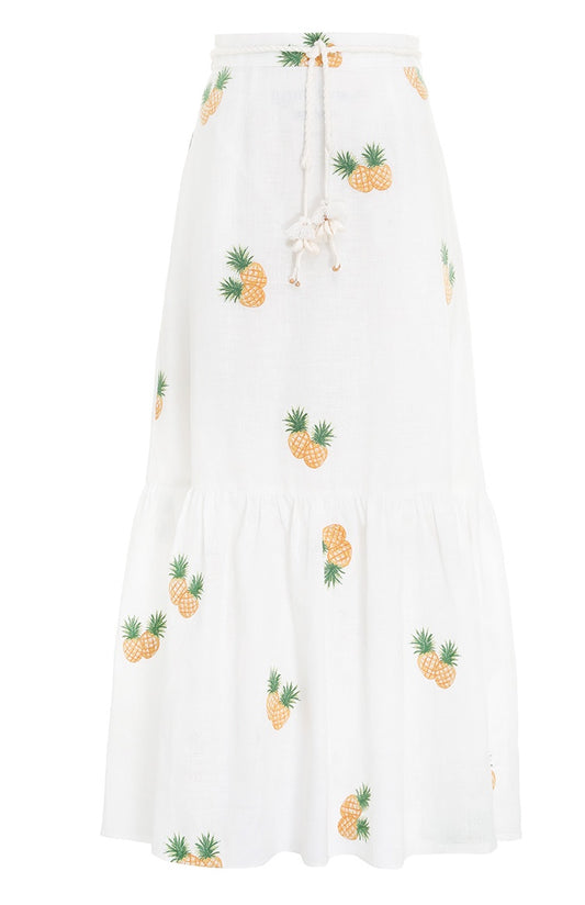 Zimmermann Riders Frill Hem Skirt | Pineapple Embroided, Belt, High Waist, Linen