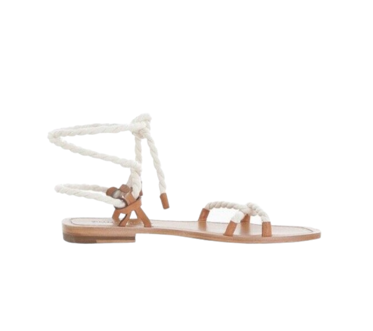 Zimmermann Rope Tie Flat Sandal | Saddle Tan, Leather, Gladiator Tie Up Summer