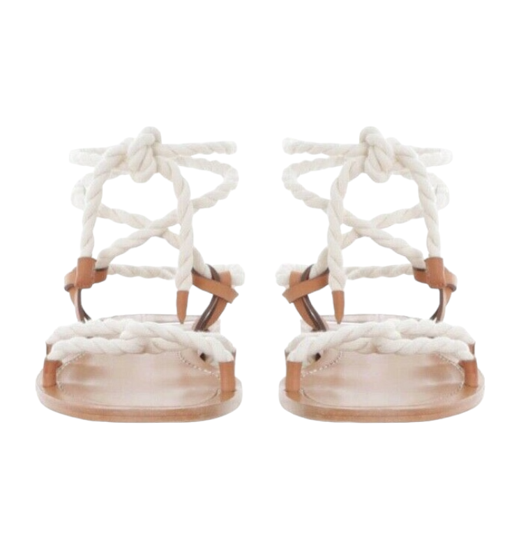 Zimmermann Rope Tie Flat Sandal | Saddle Tan, Leather, Gladiator Tie Up Summer