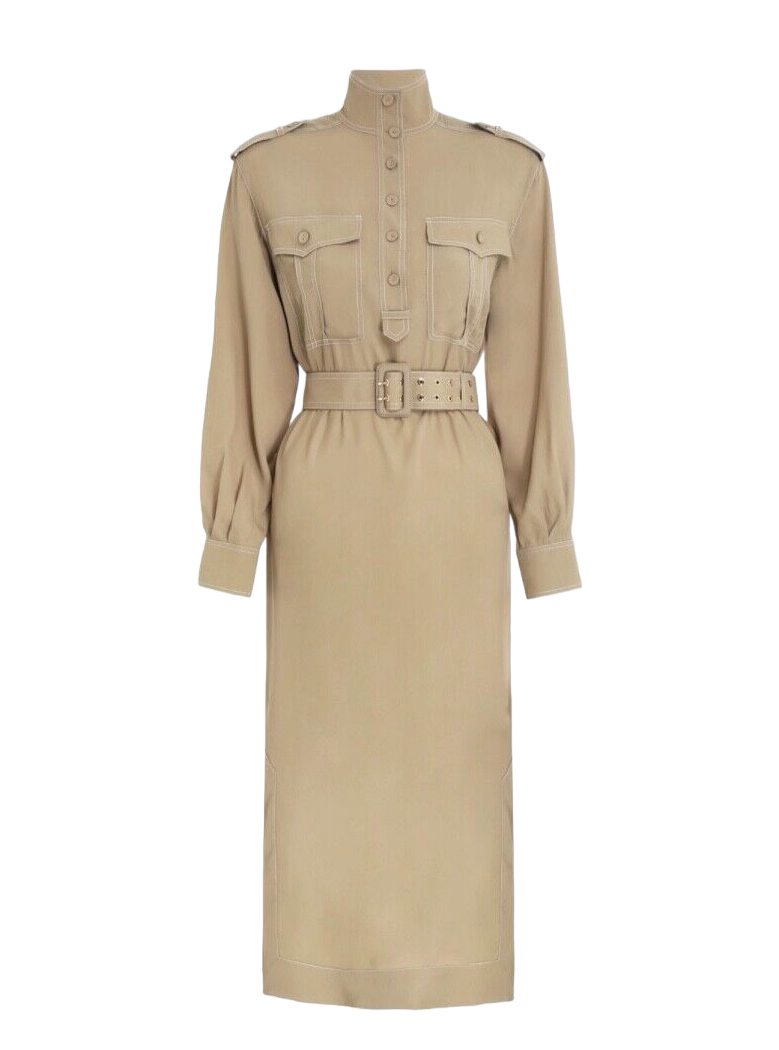 Zimmermann Utility Midi Dress | Khaki, Belted, Contrast Stitching, Collar $890RP