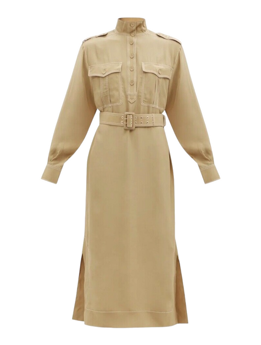 Zimmermann Utility Midi Dress | Khaki, Belted, Contrast Stitching, Collar $890RP