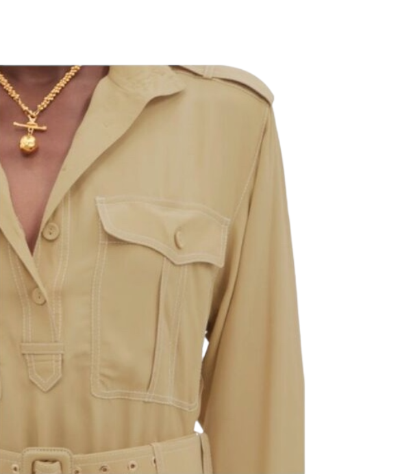Zimmermann Utility Midi Dress | Khaki, Belted, Contrast Stitching, Collar $890RP