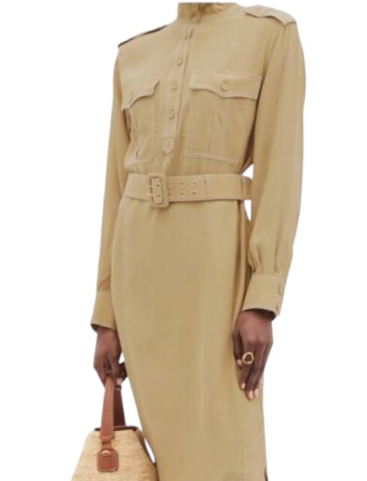 Zimmermann Utility Midi Dress | Khaki, Belted, Contrast Stitching, Collar $890RP