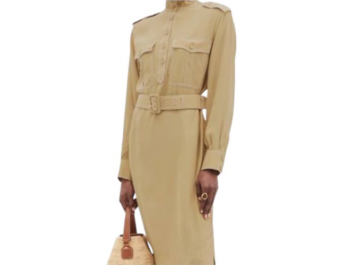 Zimmermann Utility Midi Dress | Khaki, Belted, Contrast Stitching, Collar $890RP