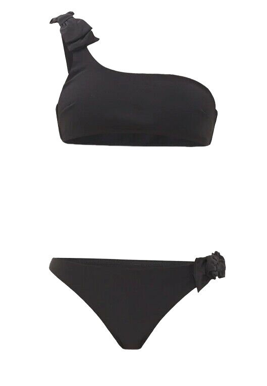 Zimmermann Zinnia Bow One Shoulder Bikini Set | Black, Bow, Hipster  $550 RP
